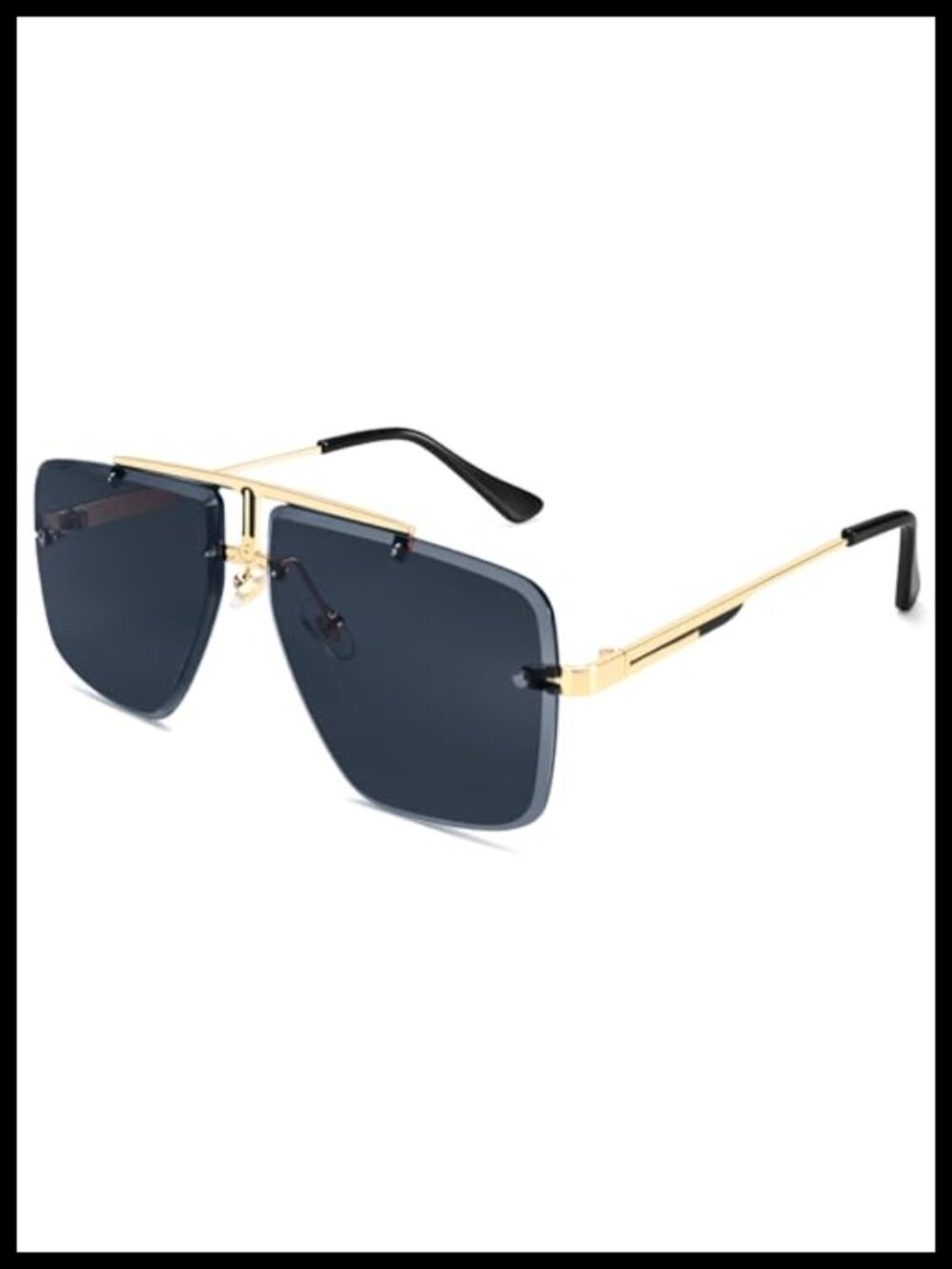 Oversized Frameless Square Sunglasses Men Retro Aviator Gold Metal